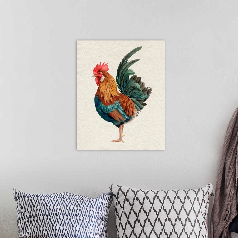A bohemian room featuring Watercolor Rooster II