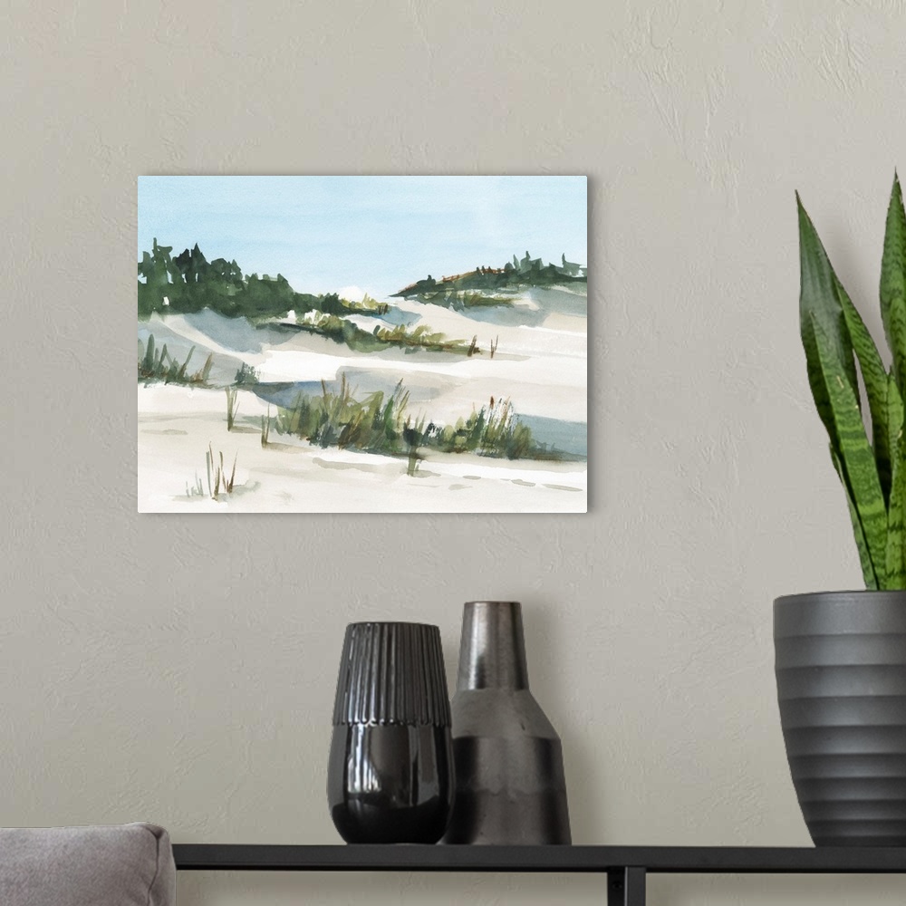 A modern room featuring Watercolor Sand Dunes I