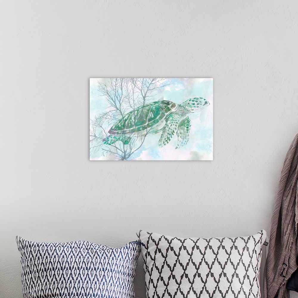 A bohemian room featuring Watercolor Sea Turtle I