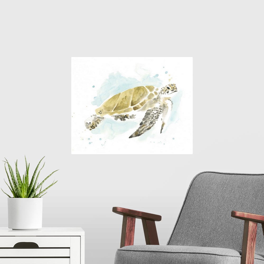 A modern room featuring Watercolor Sea Turtle Study I