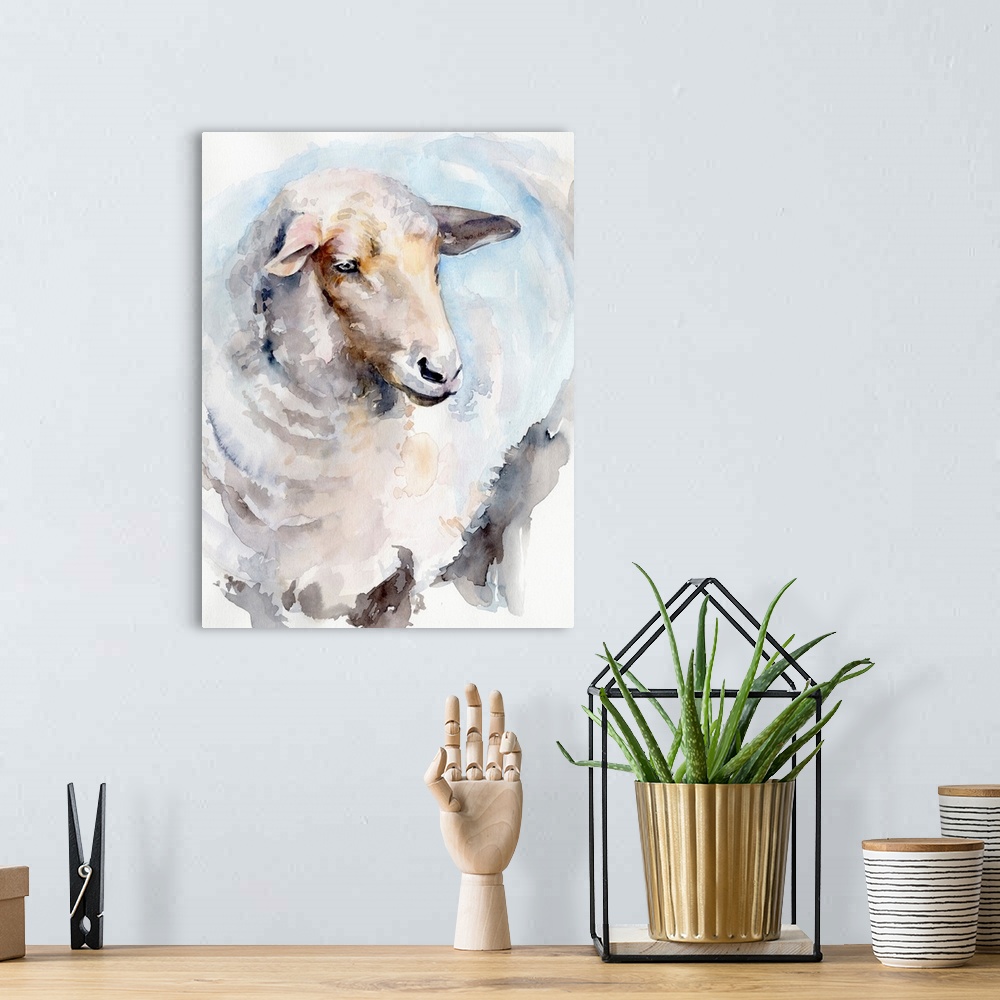 A bohemian room featuring Watercolor Sheep I