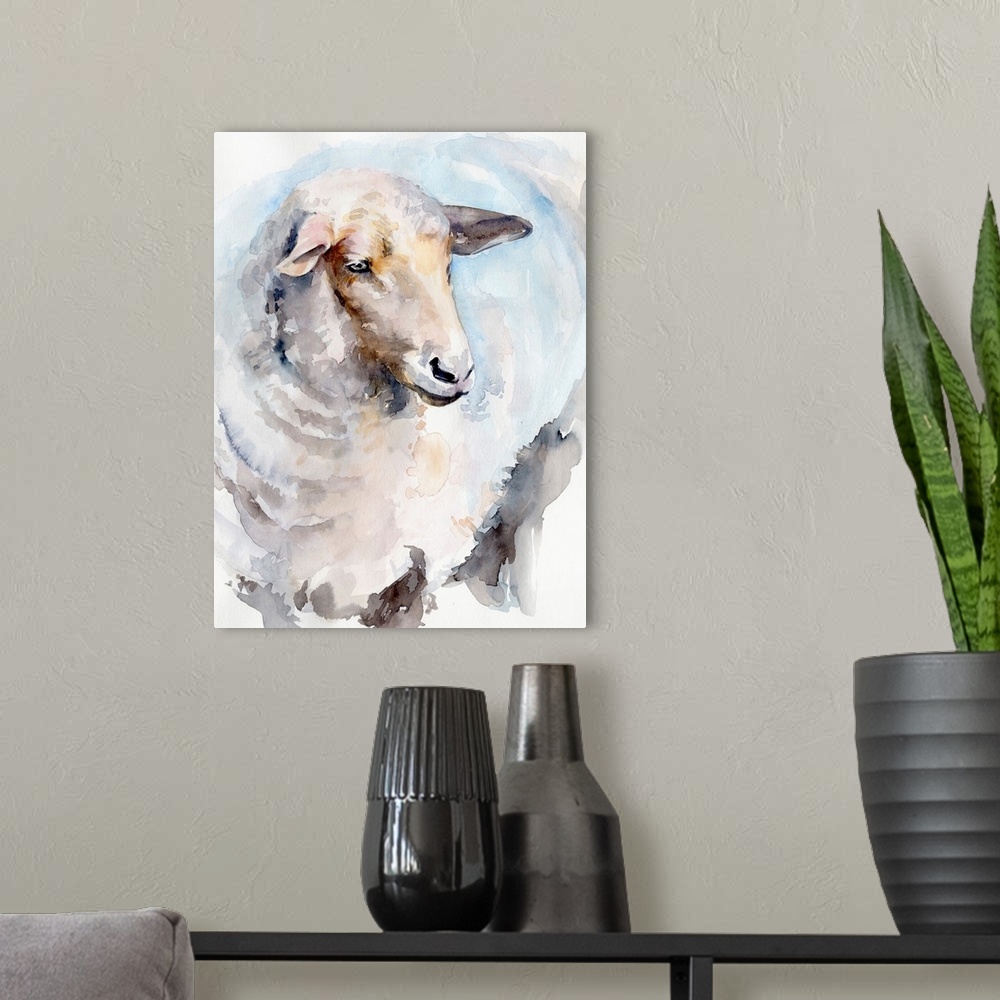A modern room featuring Watercolor Sheep I