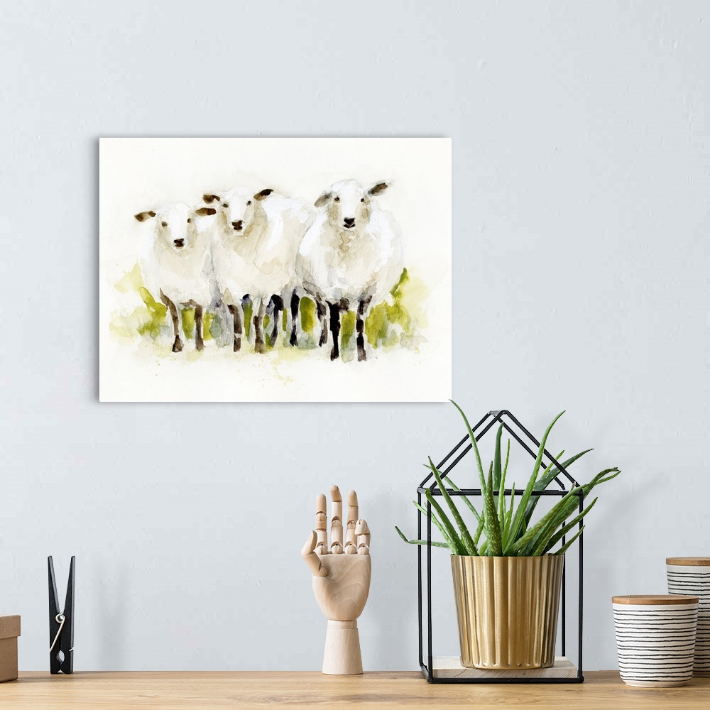 A bohemian room featuring Watercolor Sheep Trio I