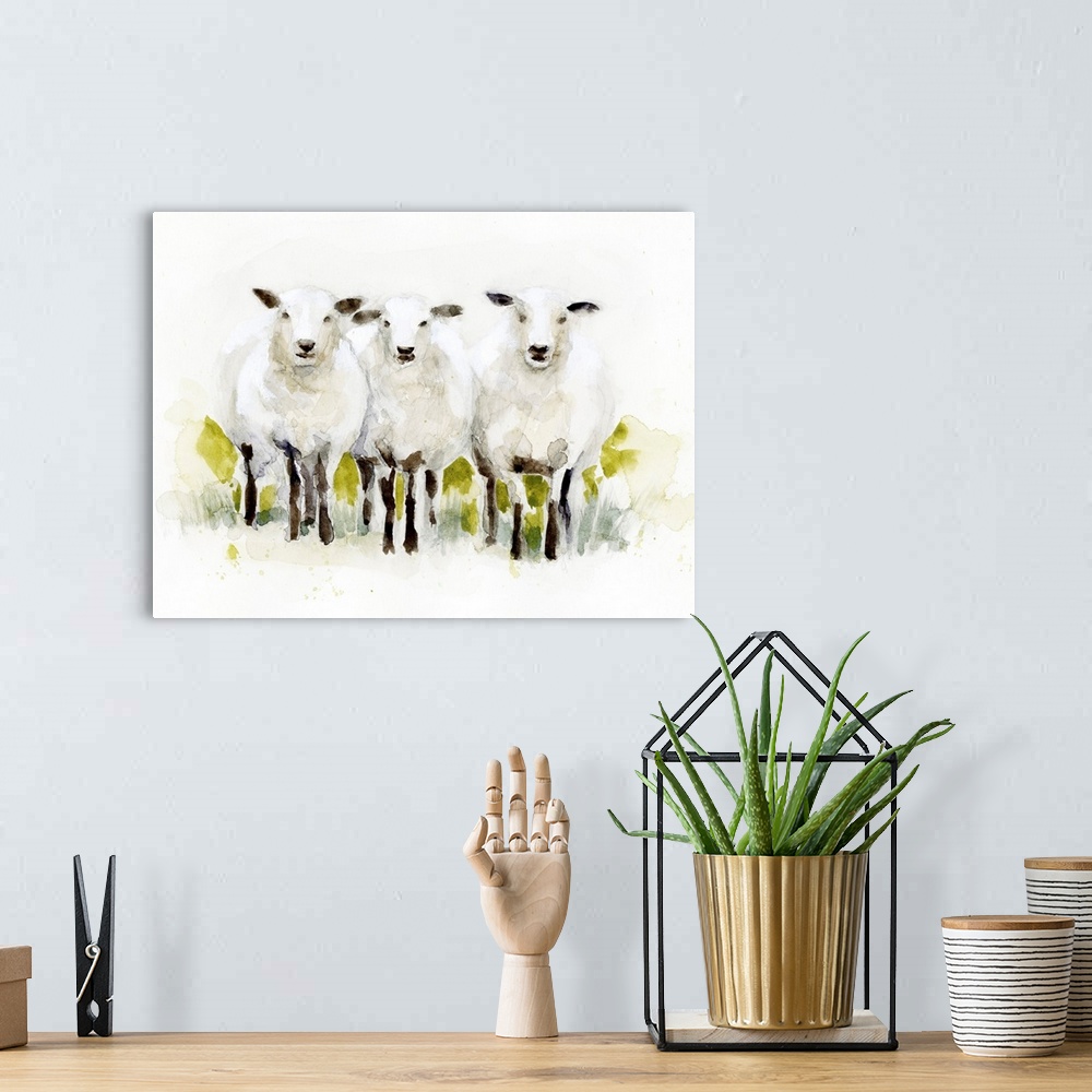 A bohemian room featuring Watercolor Sheep Trio II