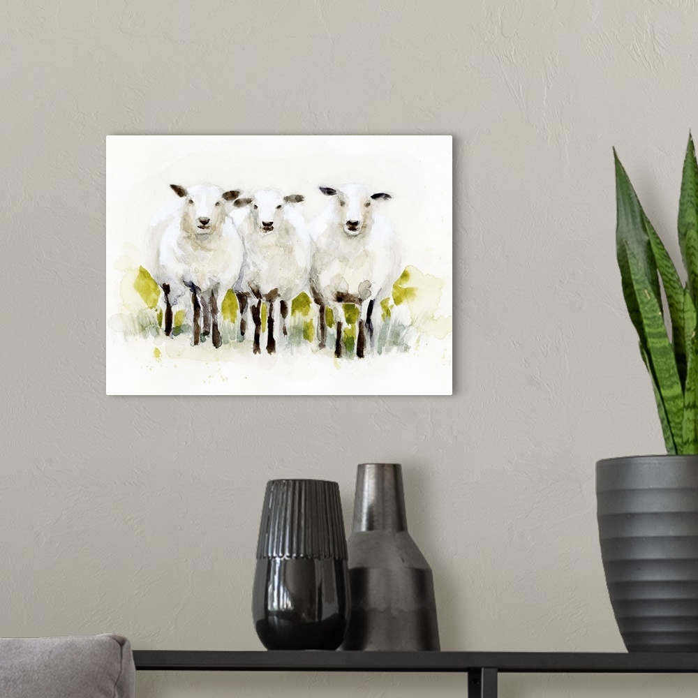 A modern room featuring Watercolor Sheep Trio II