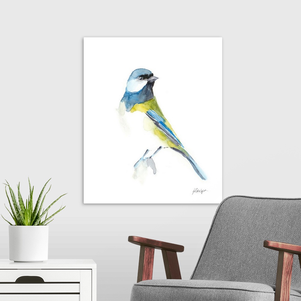 A modern room featuring Watercolor Songbirds I