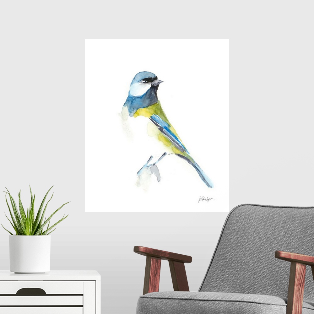 A modern room featuring Watercolor Songbirds I