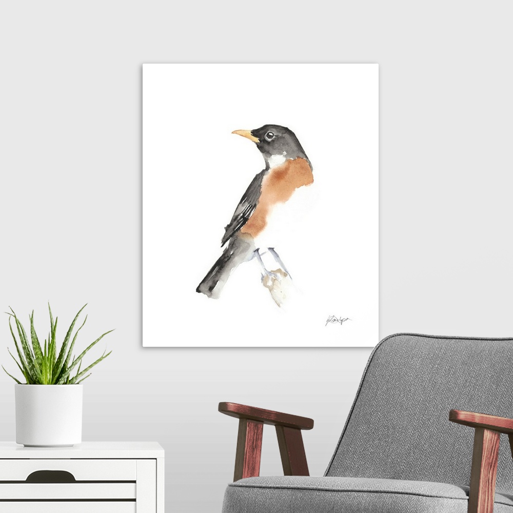 A modern room featuring Watercolor Songbirds IV