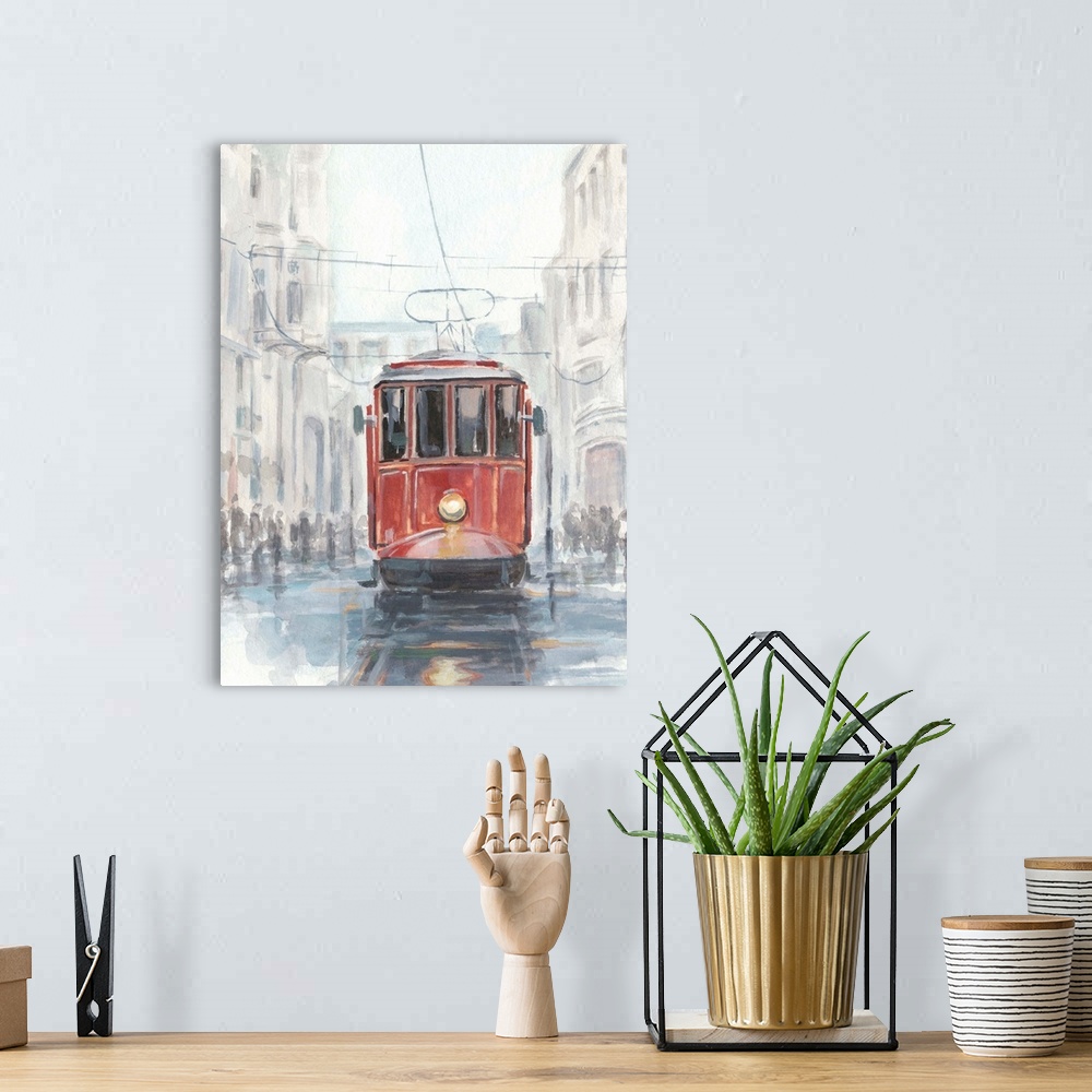 A bohemian room featuring Watercolor Streetcar Study I