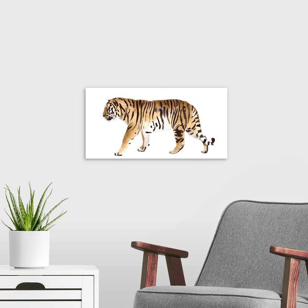 A modern room featuring Watercolor Tiger III