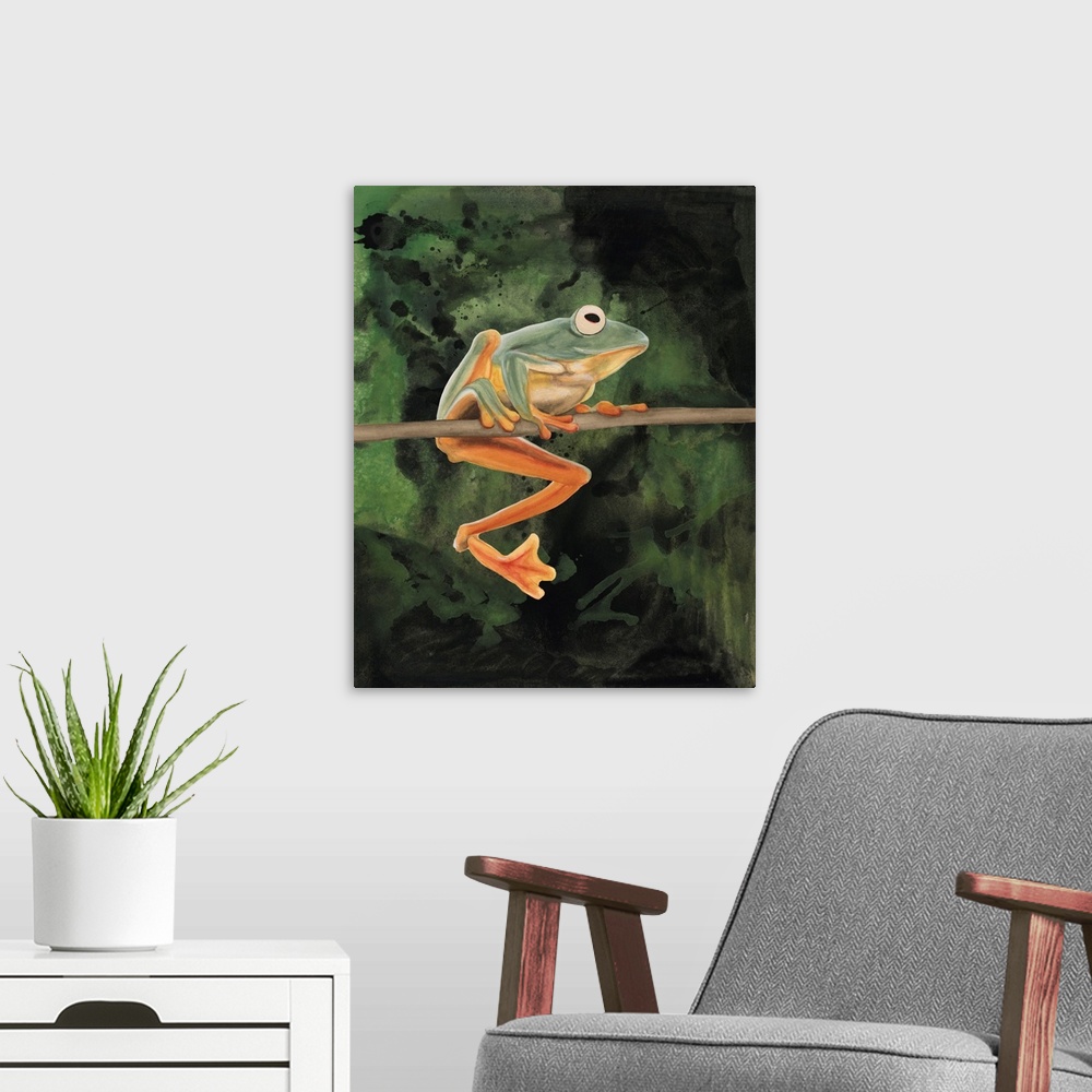 A modern room featuring Watercolor Tree Frogs I