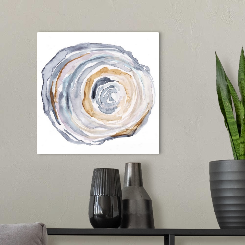 A modern room featuring Watercolor Tree Ring IV
