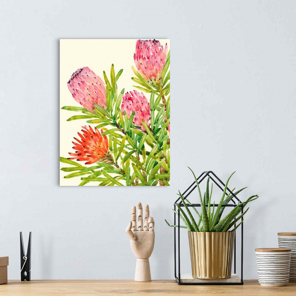 A bohemian room featuring Watercolor Tropical Flowers I