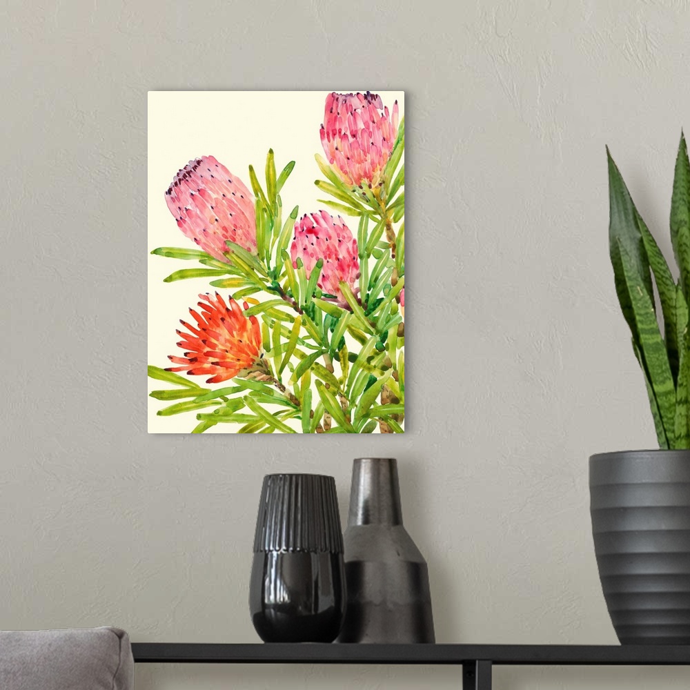 A modern room featuring Watercolor Tropical Flowers I