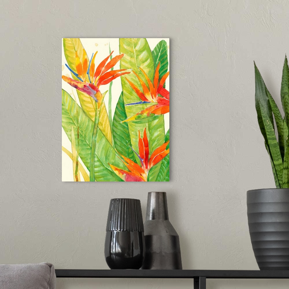 A modern room featuring Watercolor Tropical Flowers III