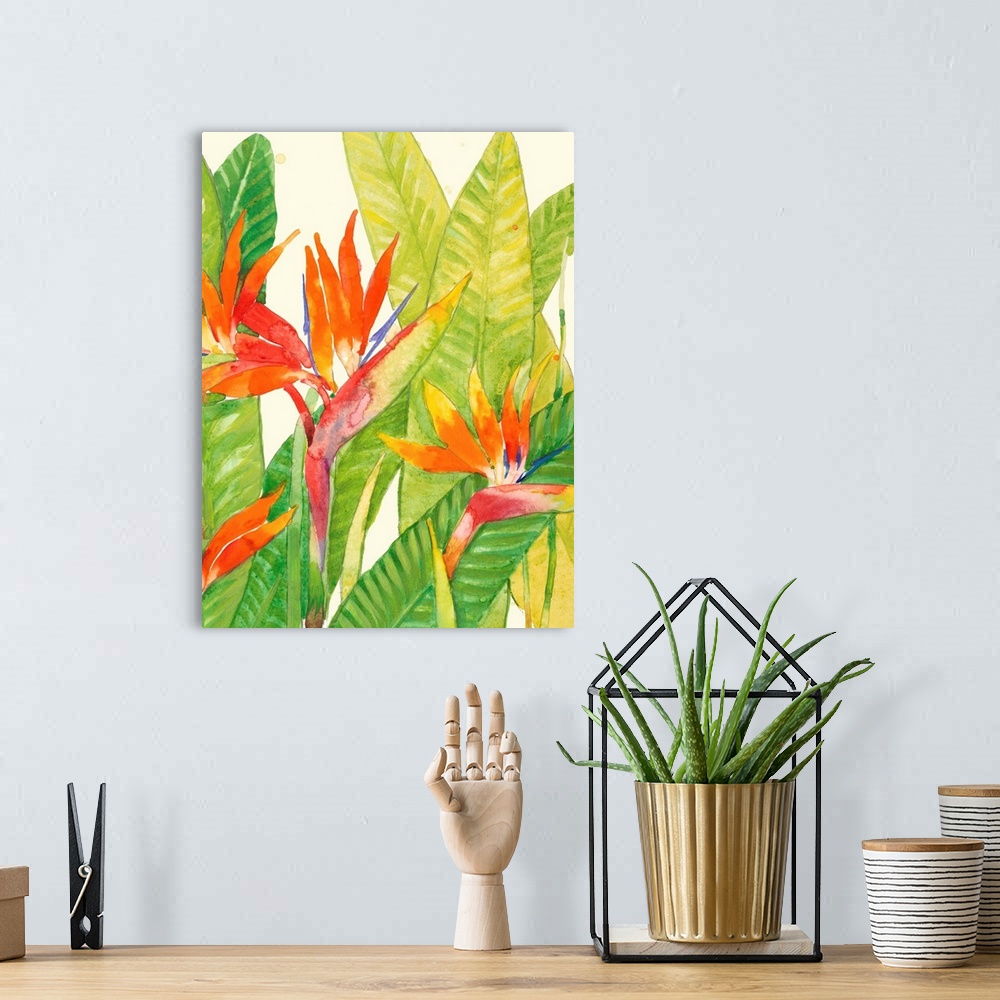 A bohemian room featuring Watercolor Tropical Flowers IV