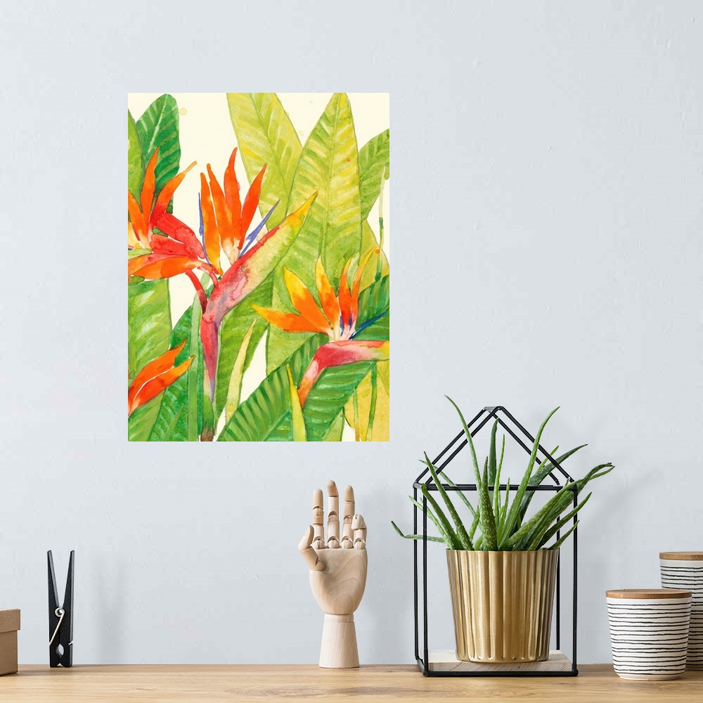A bohemian room featuring Watercolor Tropical Flowers IV