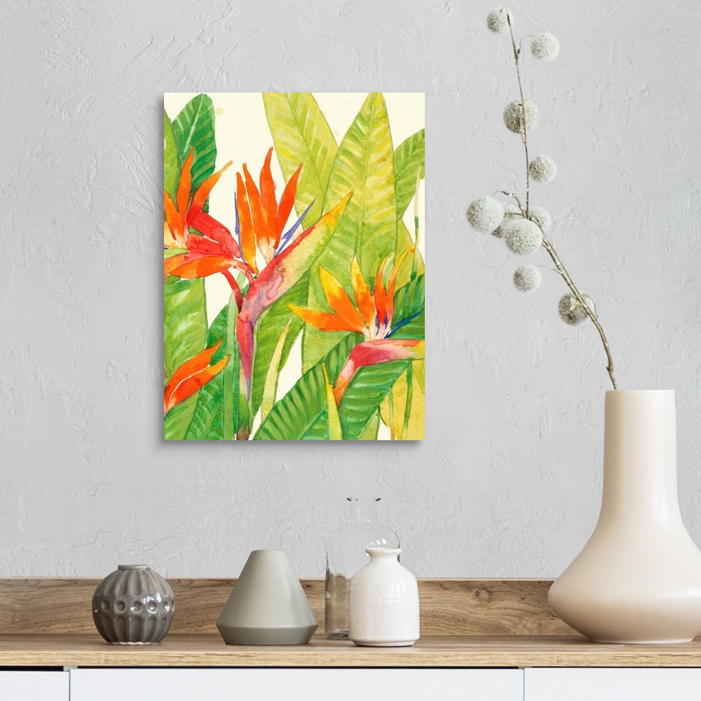 A farmhouse room featuring Watercolor Tropical Flowers IV