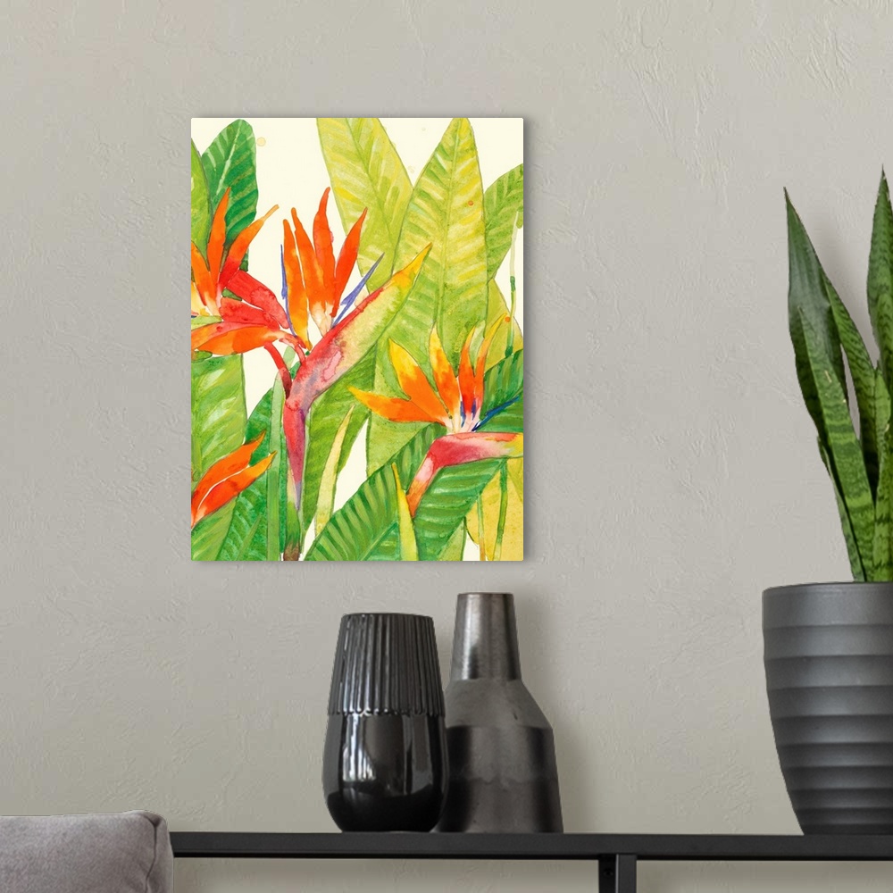 A modern room featuring Watercolor Tropical Flowers IV