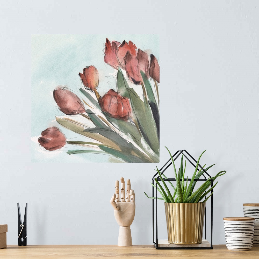 A bohemian room featuring Watercolor Tulip Garden II