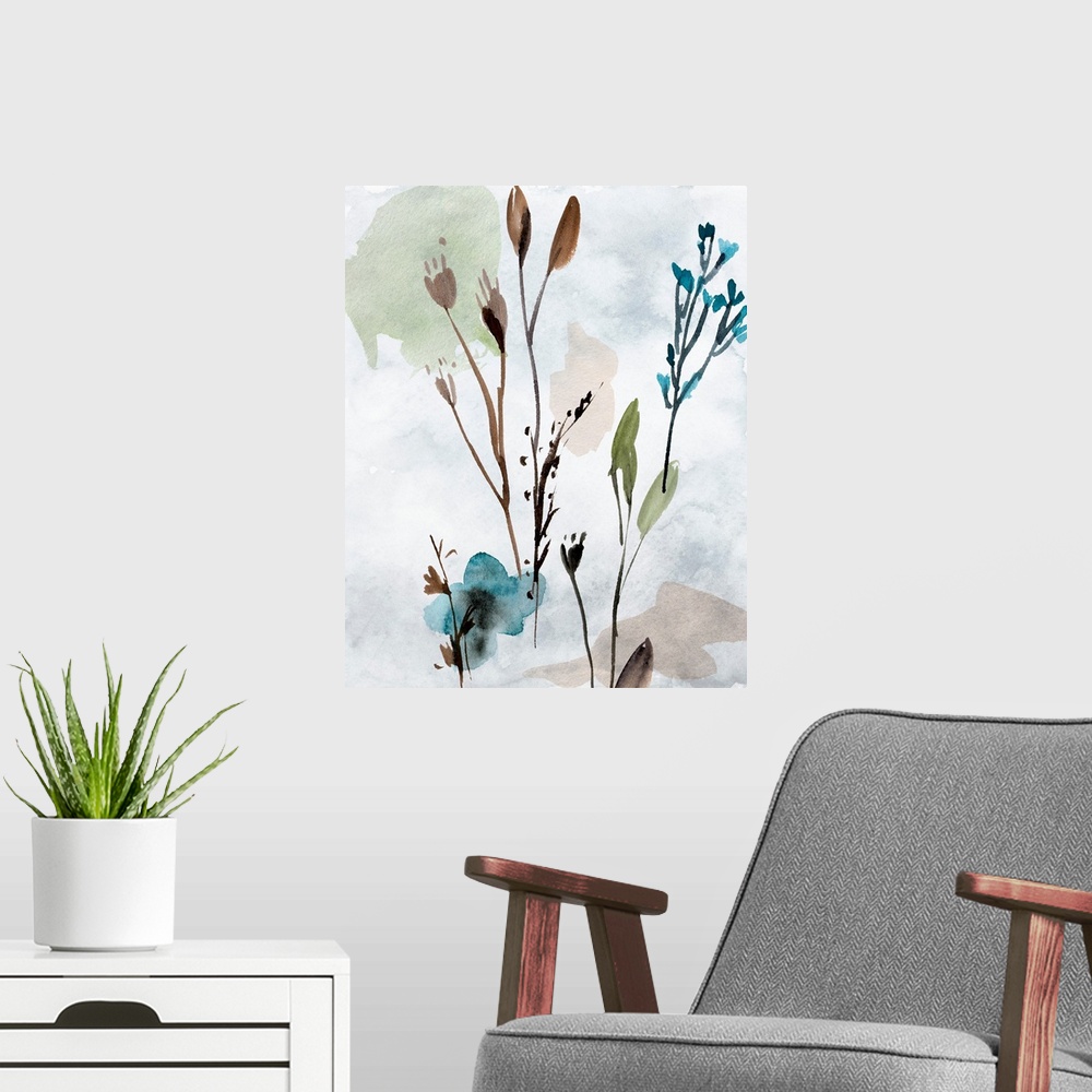 A modern room featuring Watercolor Wildflowers I
