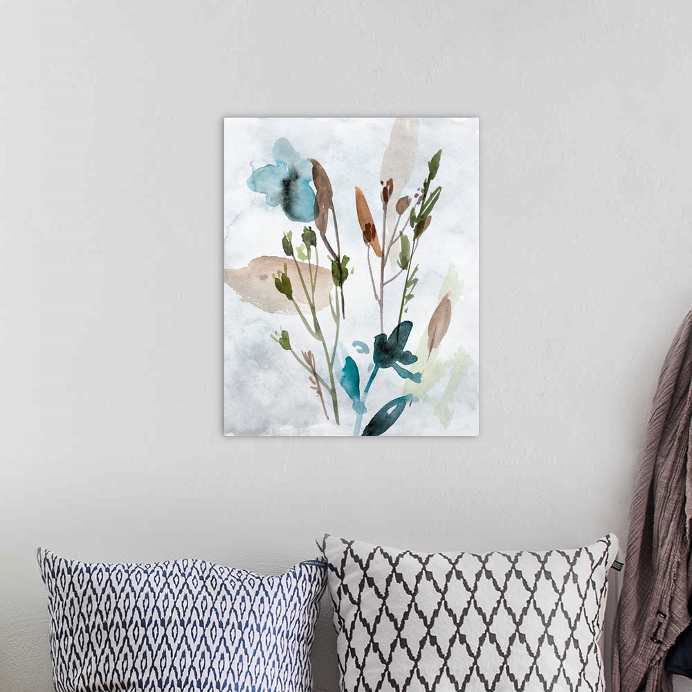A bohemian room featuring Watercolor Wildflowers IV