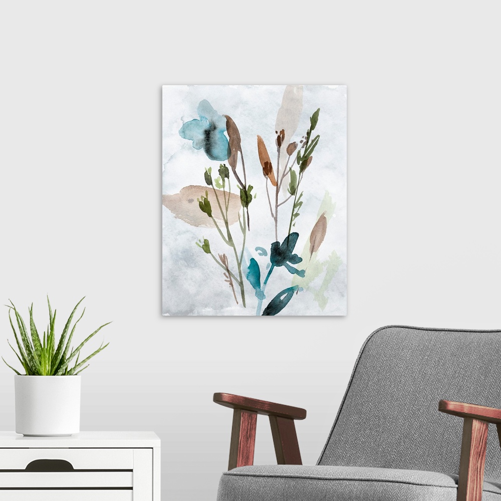 A modern room featuring Watercolor Wildflowers IV