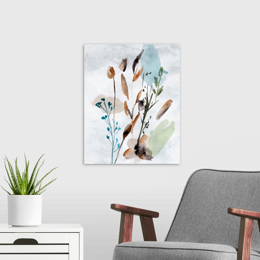 A modern room featuring Watercolor Wildflowers V