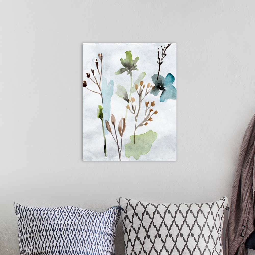 A bohemian room featuring Watercolor Wildflowers VI
