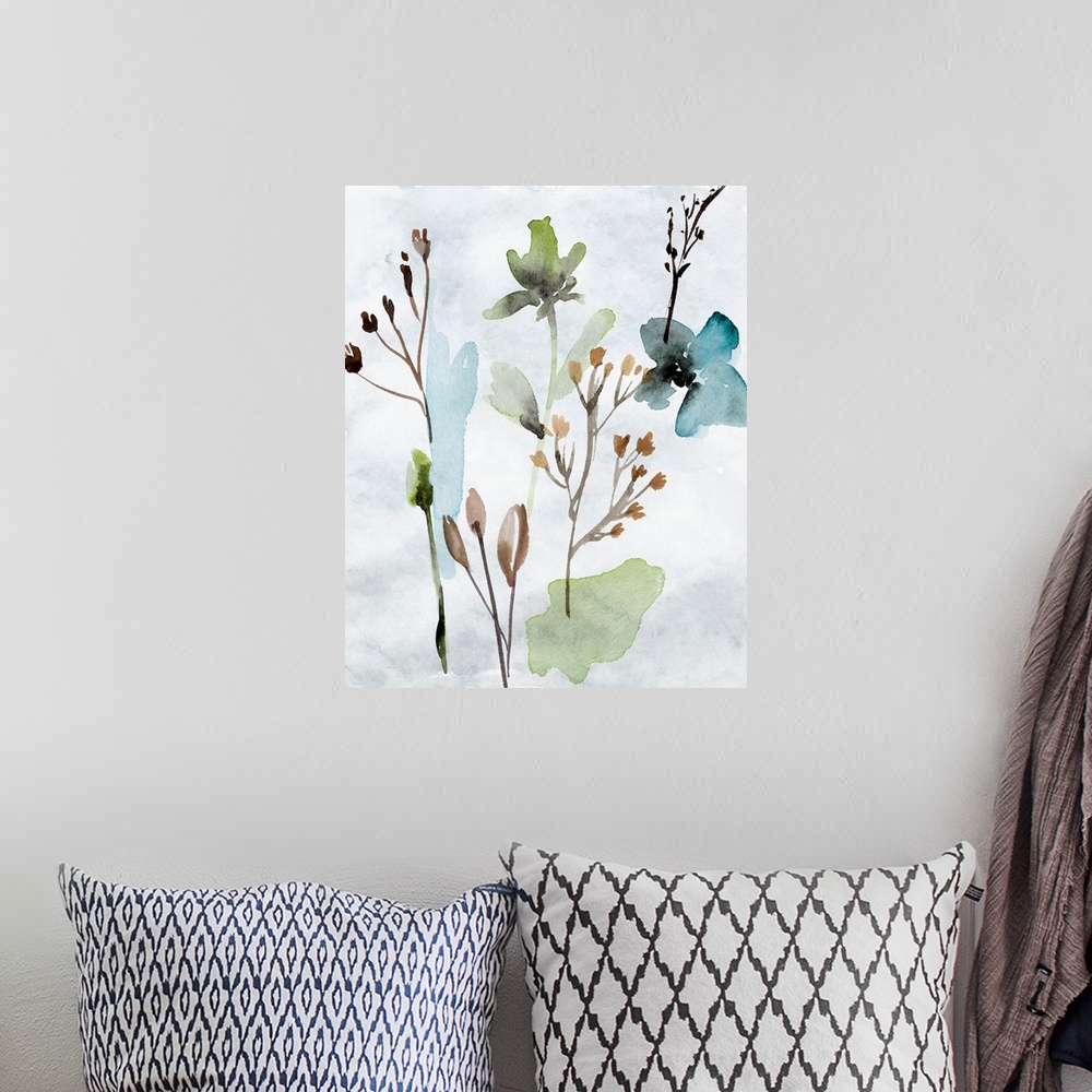 A bohemian room featuring Watercolor Wildflowers VI