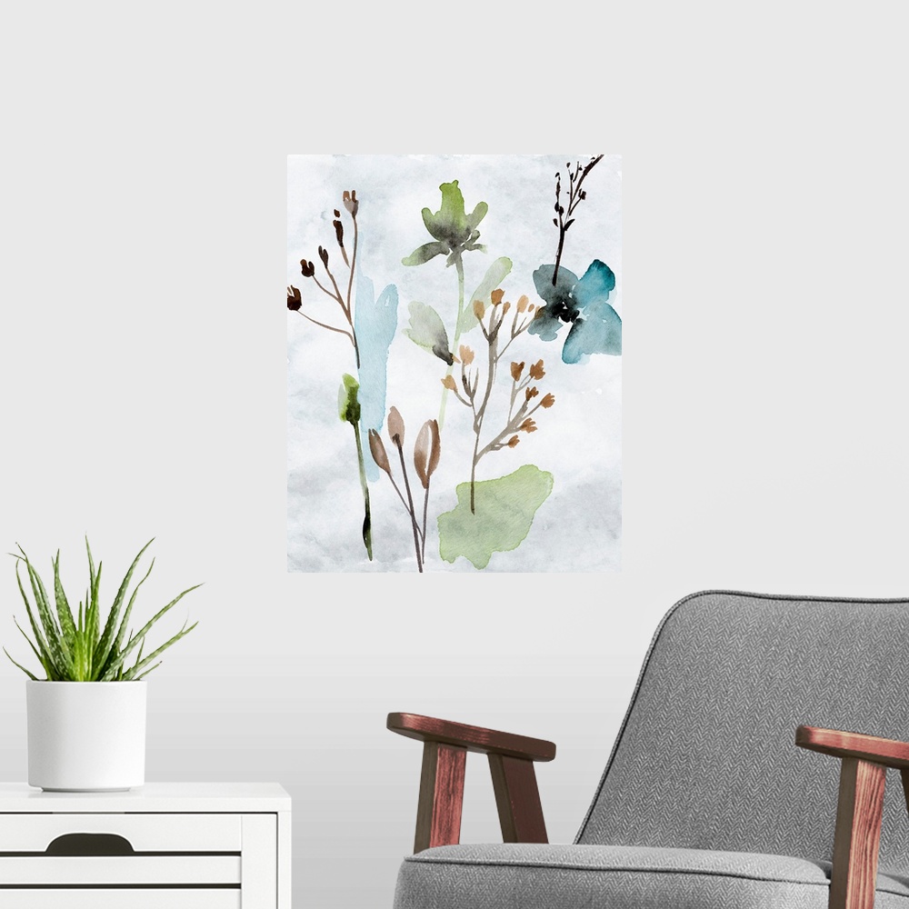 A modern room featuring Watercolor Wildflowers VI