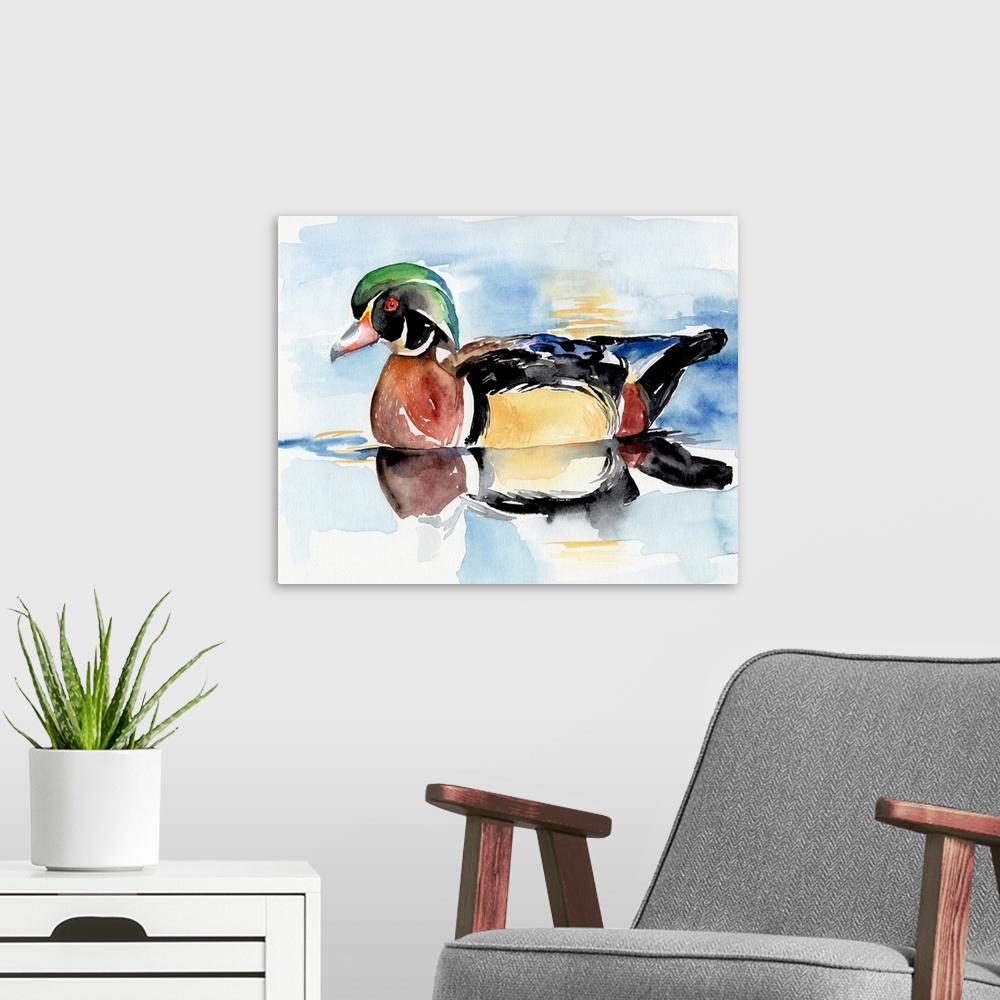 A modern room featuring Watercolor Woodduck I