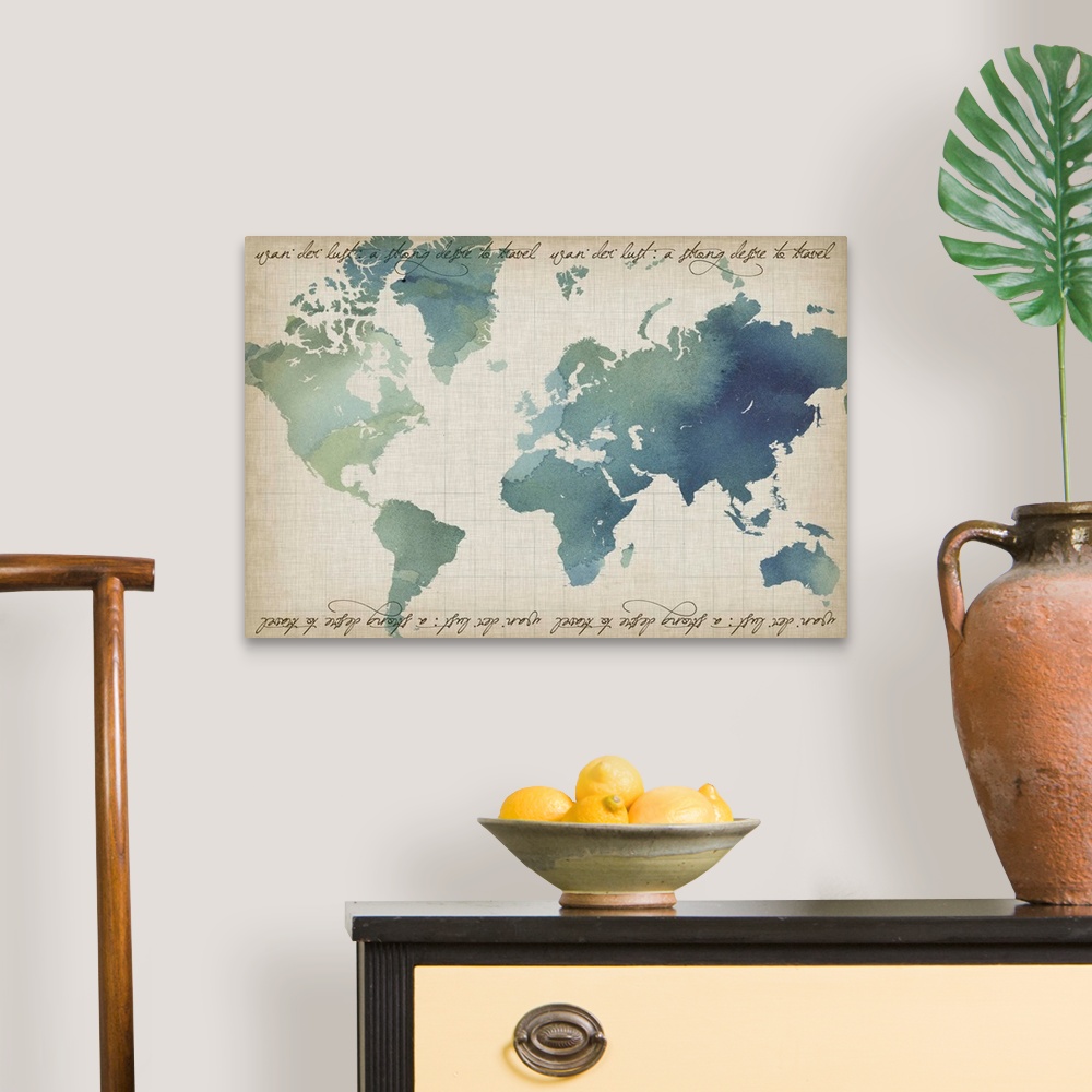 A traditional room featuring Watercolor World Map