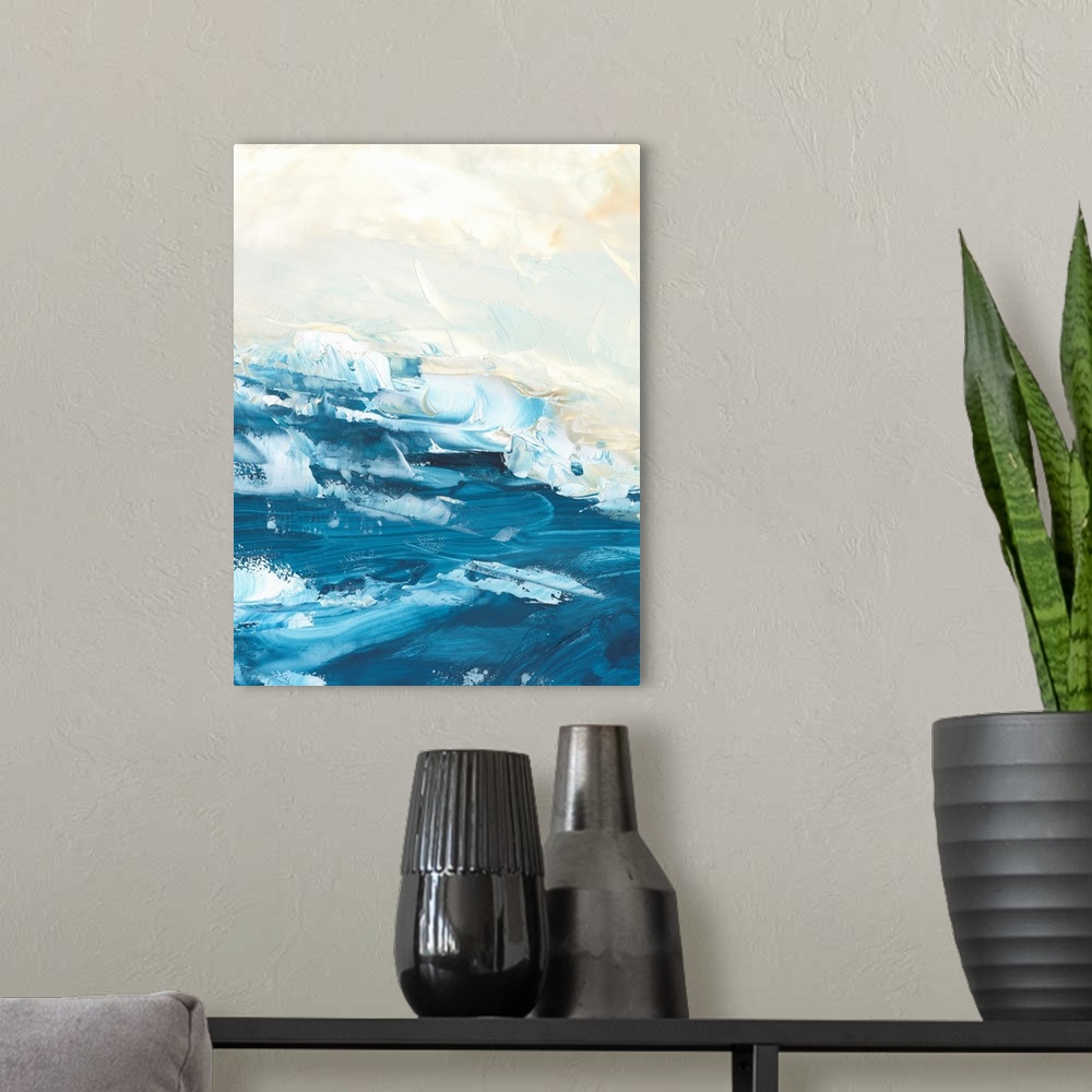 A modern room featuring Wave After Wave I