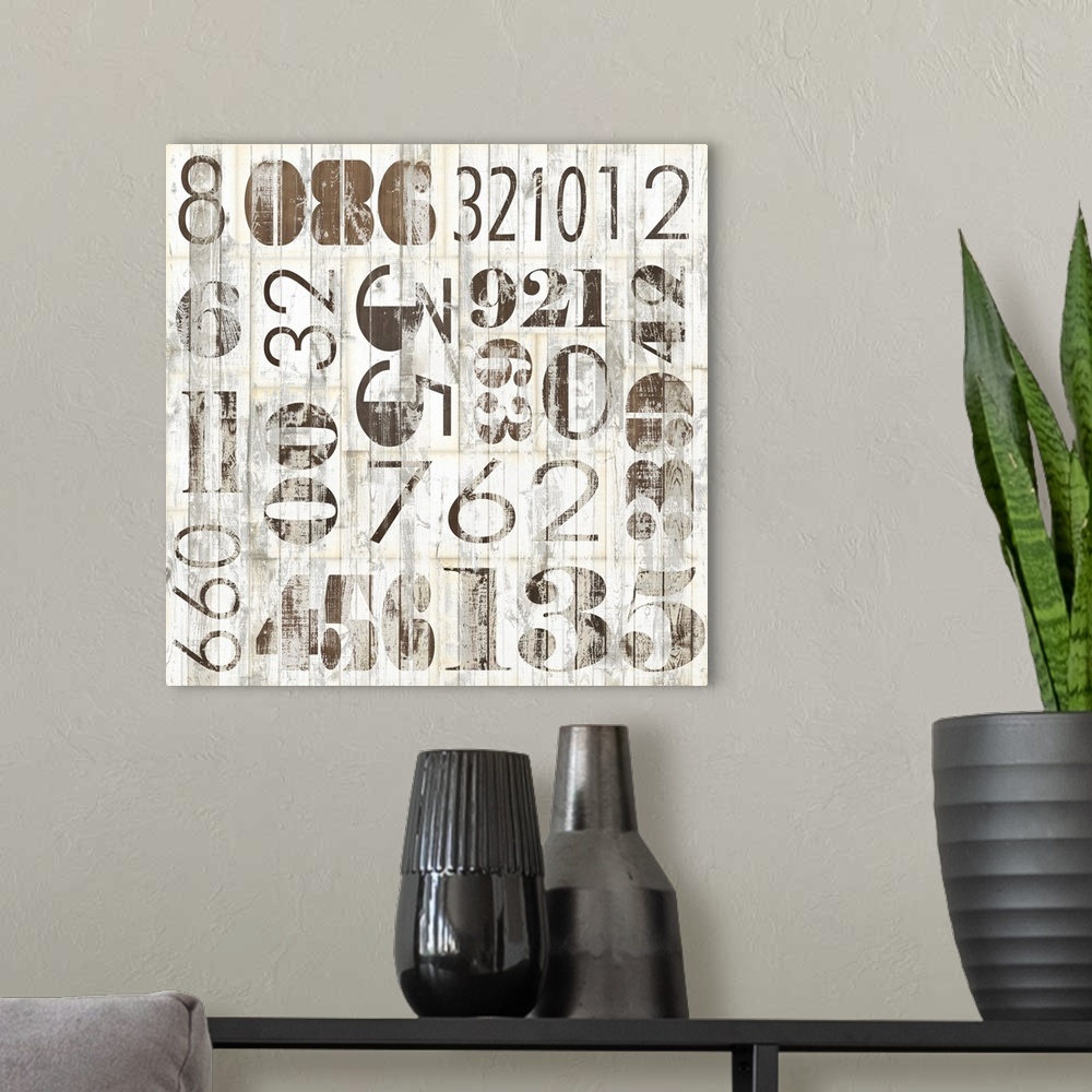 A modern room featuring Weathered Numbers I