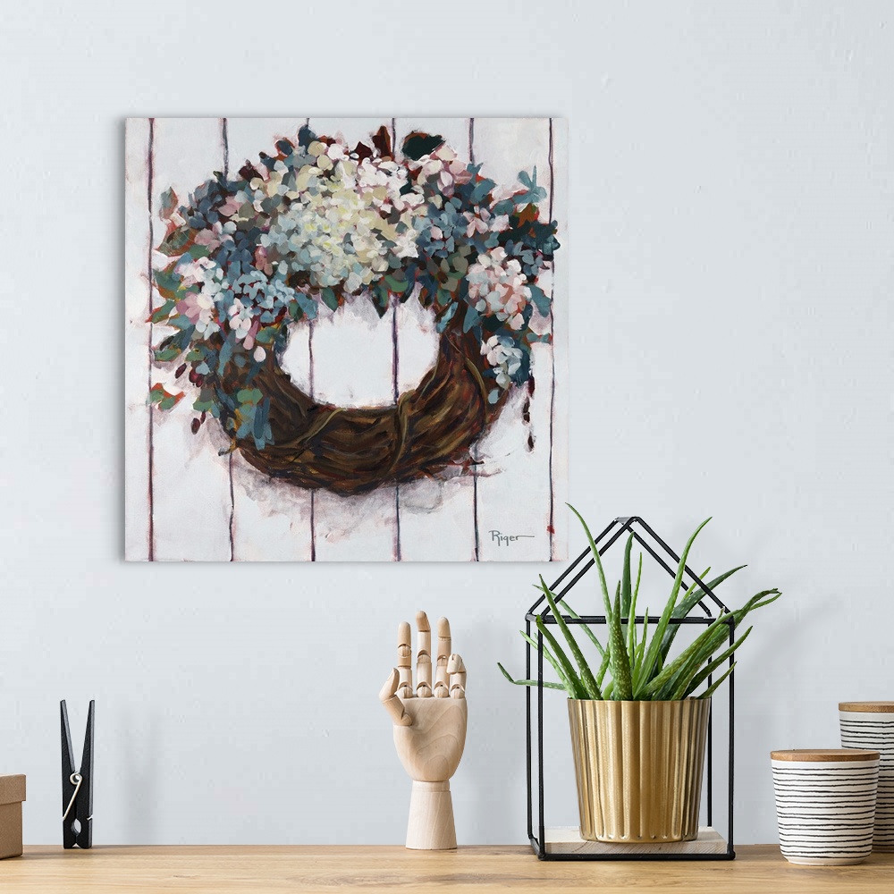 A bohemian room featuring Welcoming Gate Wreath