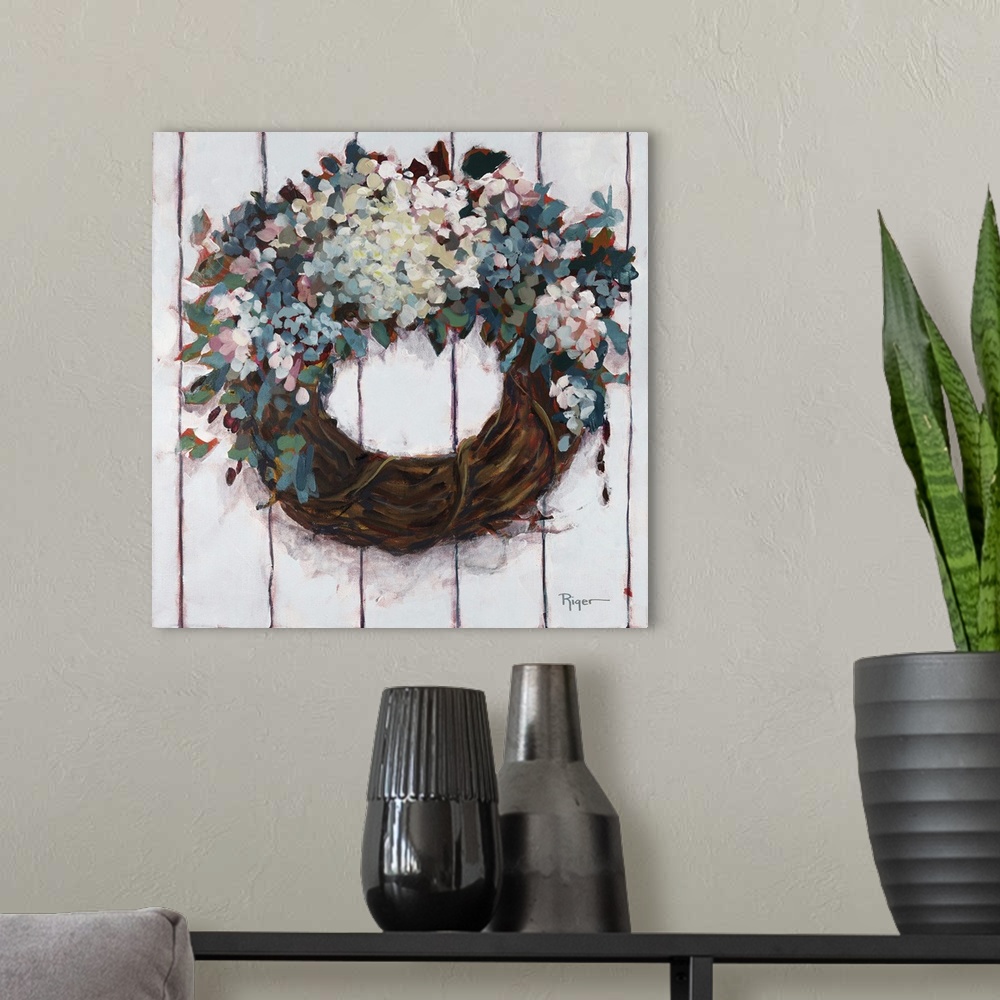 A modern room featuring Welcoming Gate Wreath
