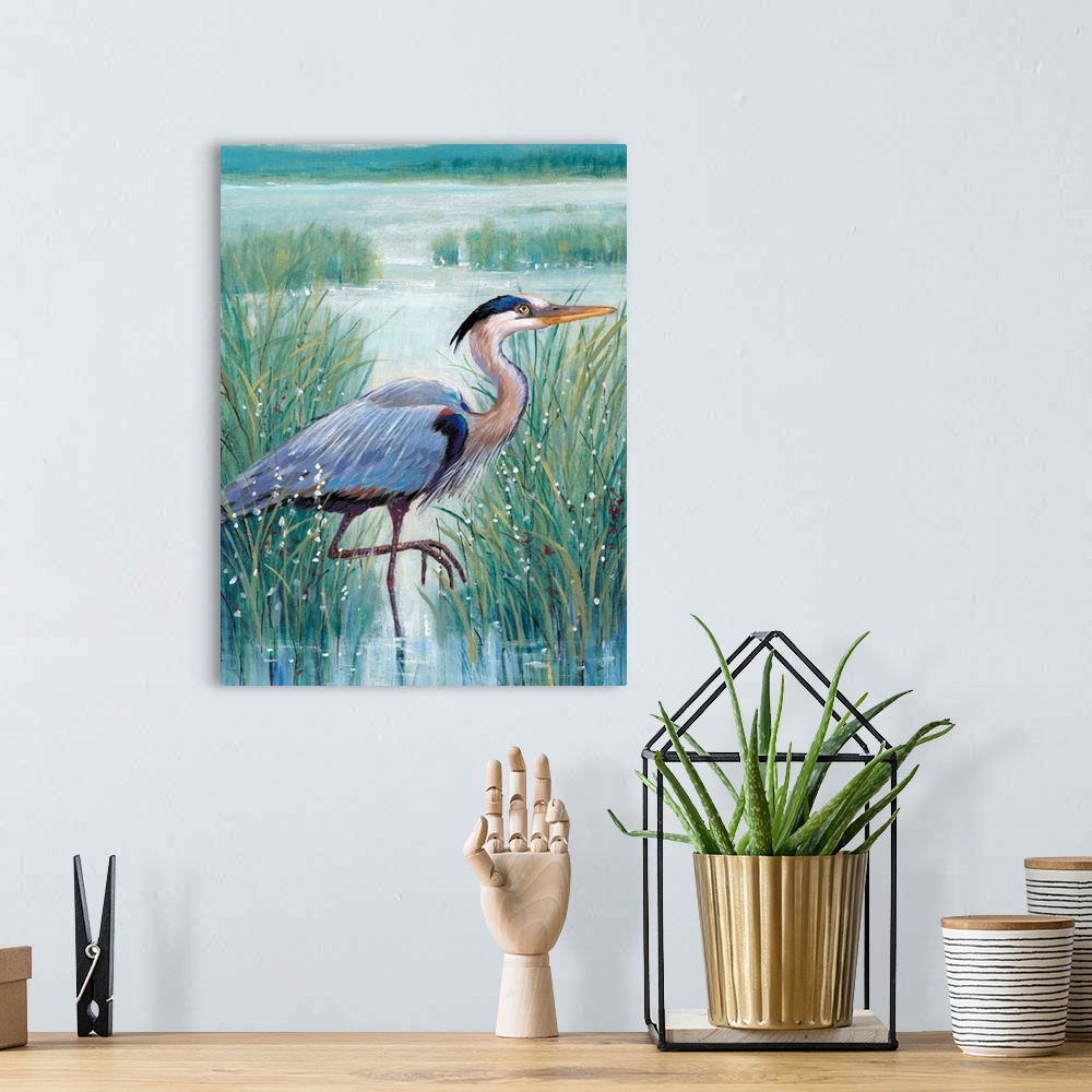 A bohemian room featuring Wetland Heron I