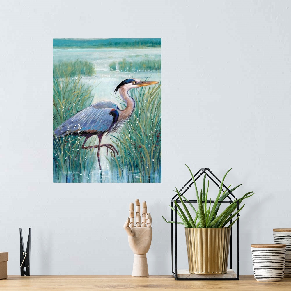 A bohemian room featuring Wetland Heron I