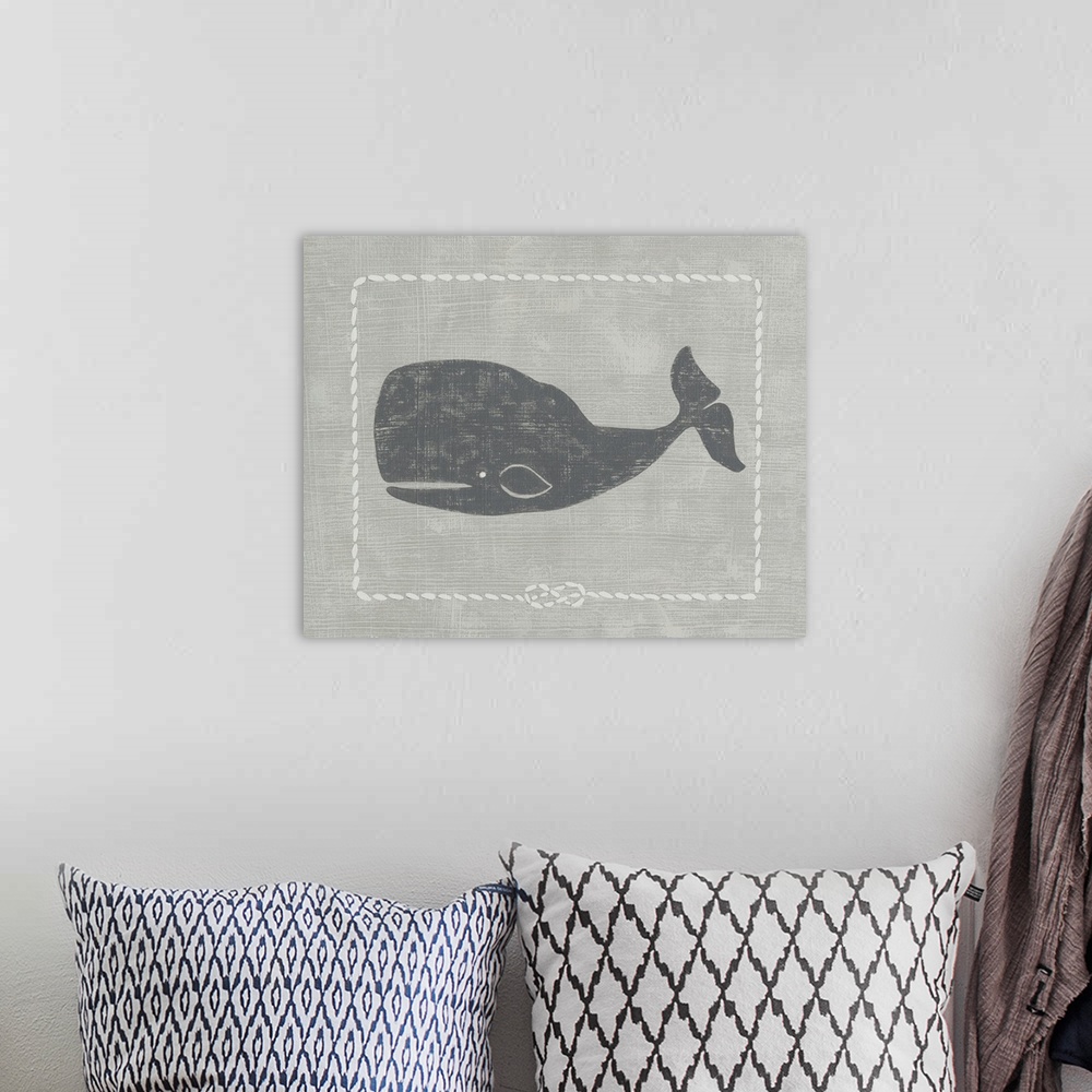 A bohemian room featuring Contemporary children's nursery room art of a whale.