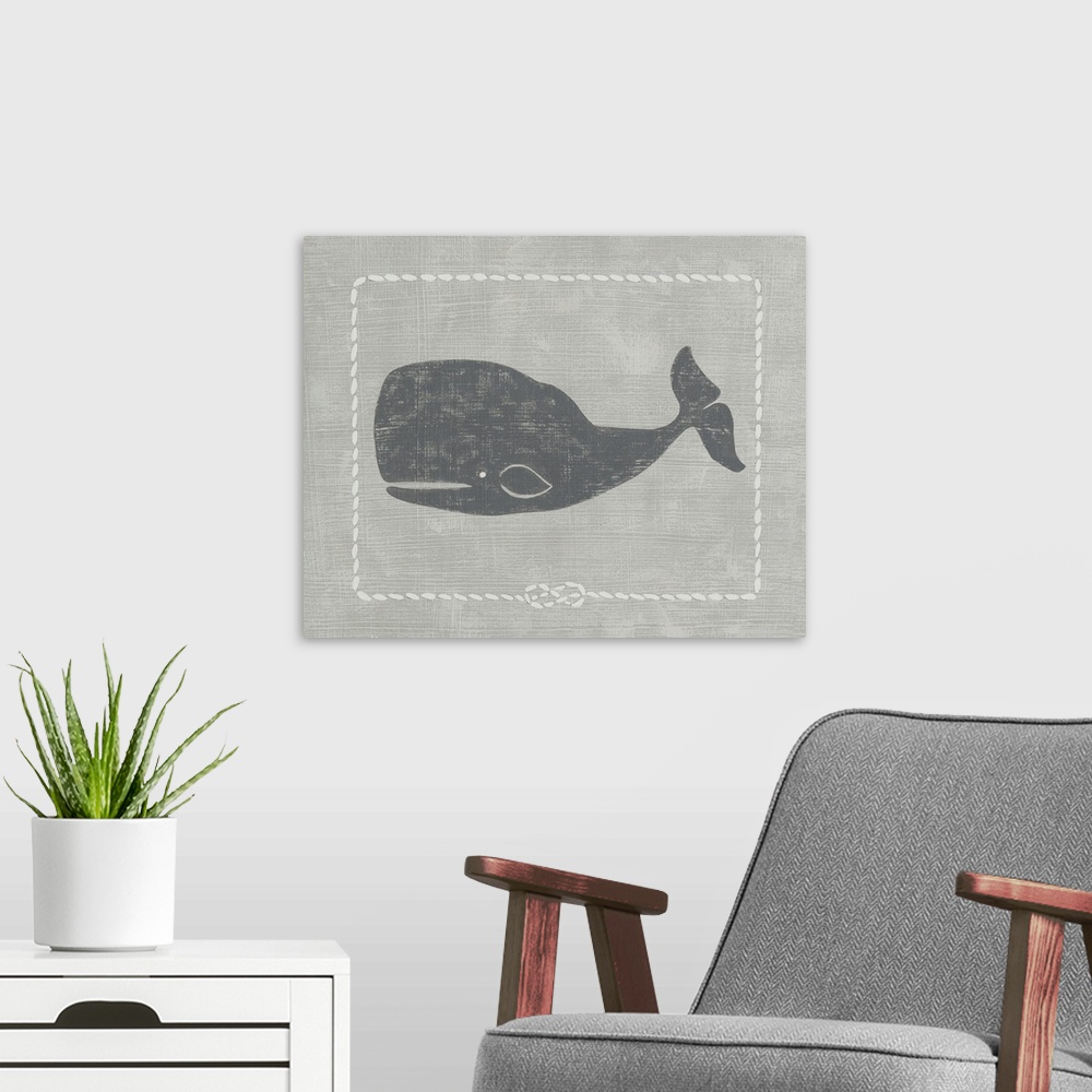 A modern room featuring Contemporary children's nursery room art of a whale.