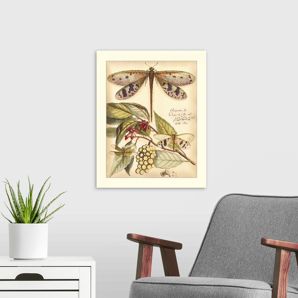 A modern room featuring Whimsical Dragonflies I
