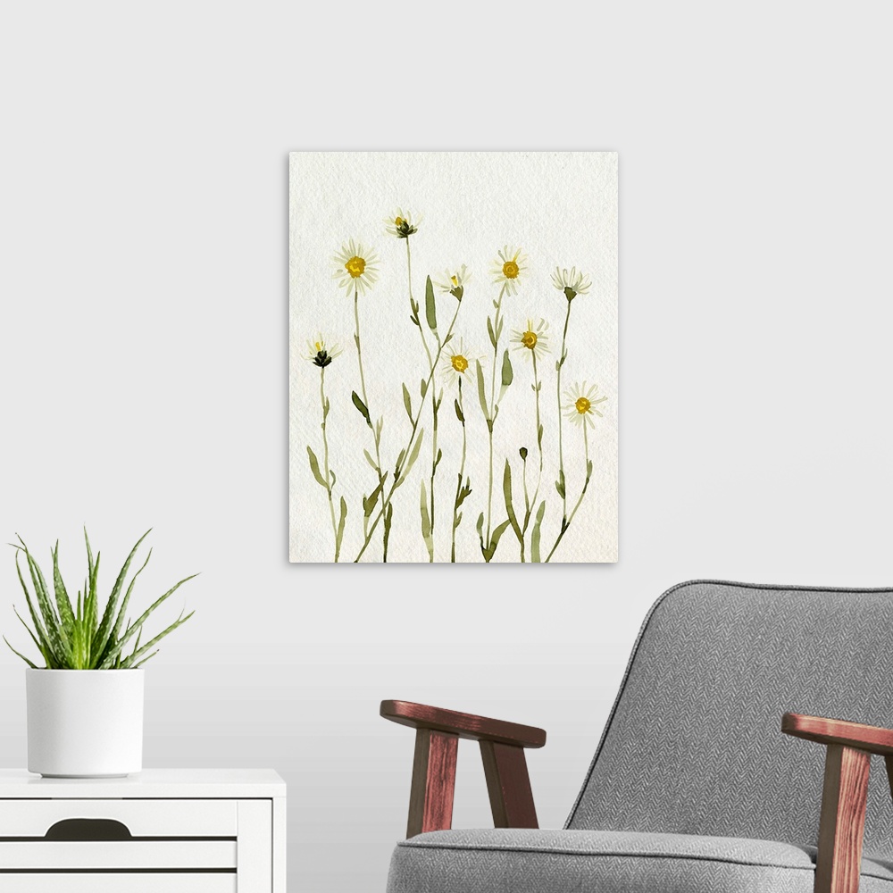 A modern room featuring White Antique Daisies II