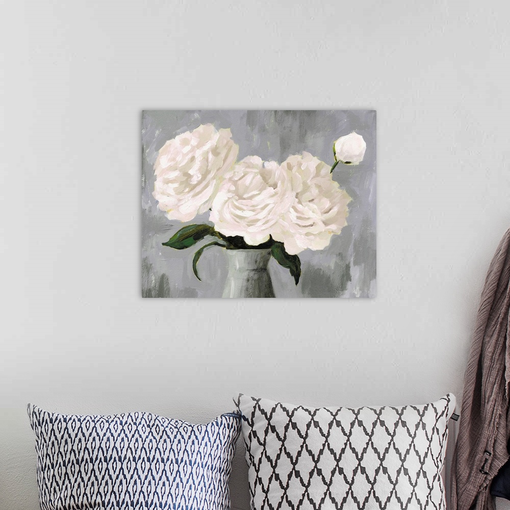 A bohemian room featuring White Blooms In Gray Vase II