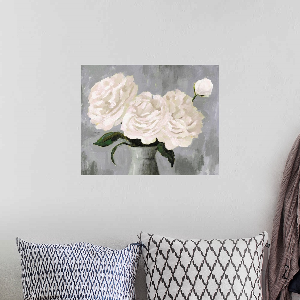 A bohemian room featuring White Blooms In Gray Vase II