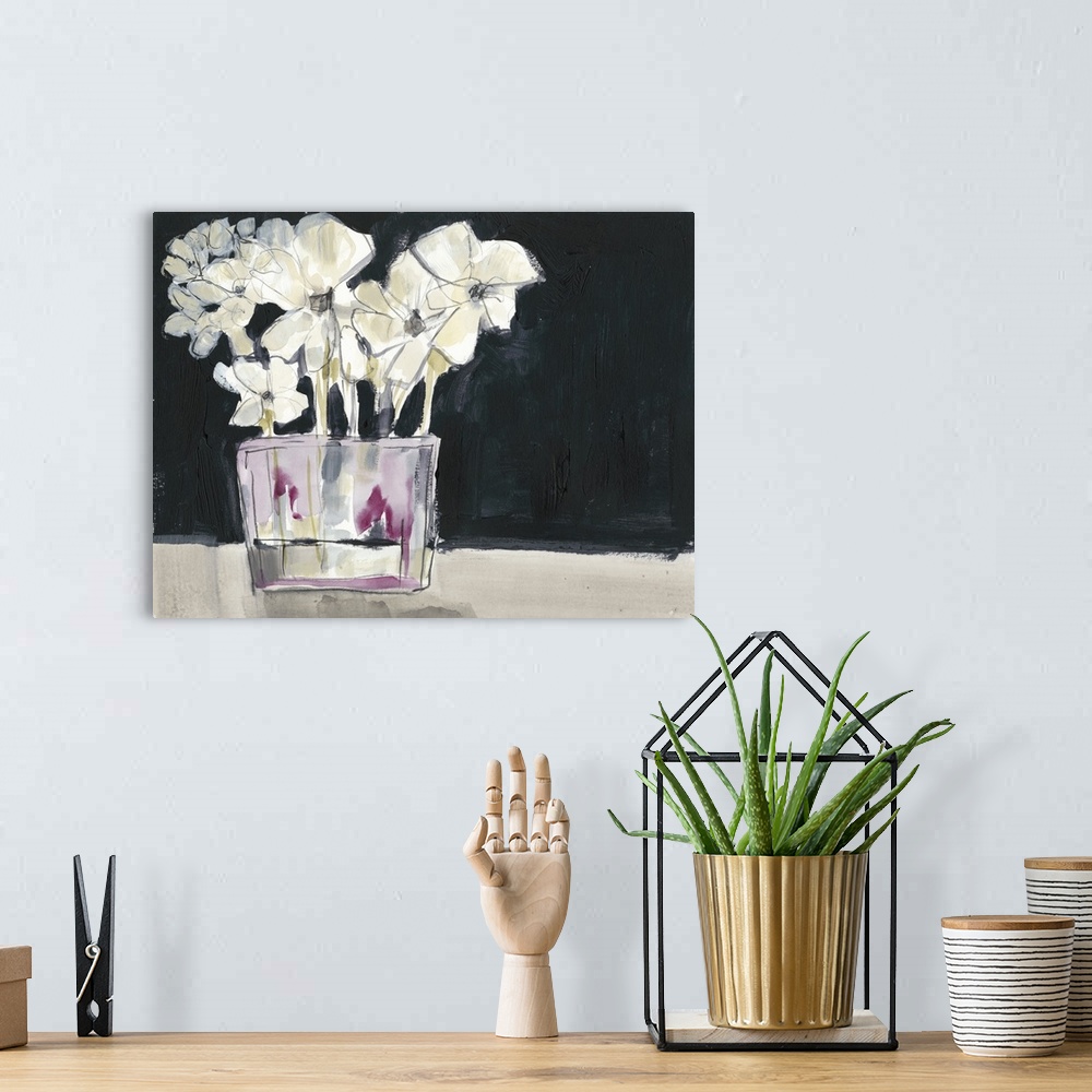 A bohemian room featuring White Flowers in Fuchsia II