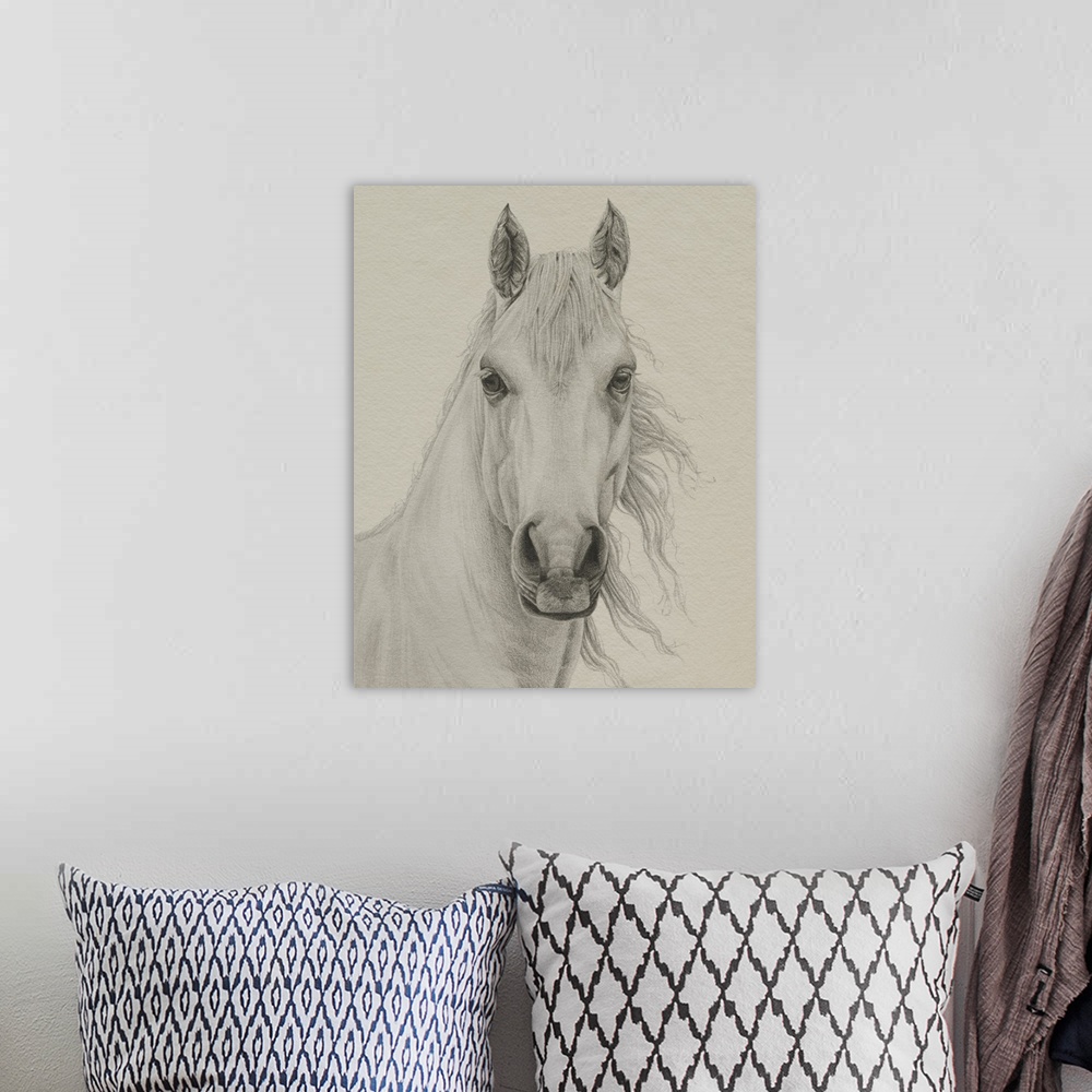 A bohemian room featuring White Horse Portrait I