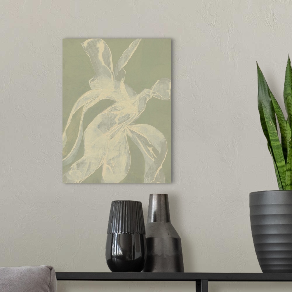A modern room featuring White Ribbon On Celadon I