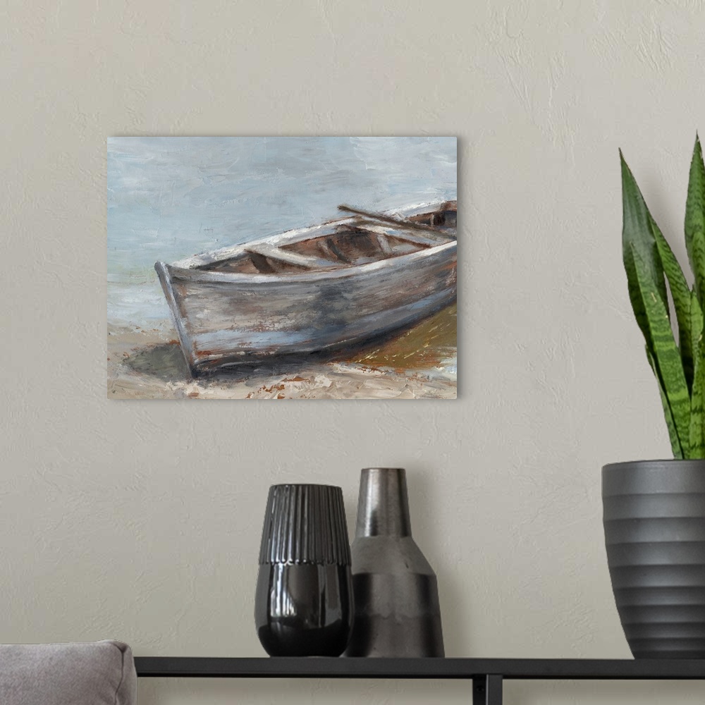 A modern room featuring Whitewashed Boat II