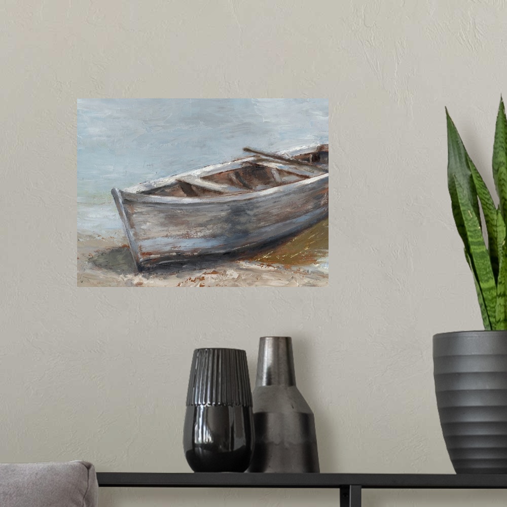 A modern room featuring Whitewashed Boat II